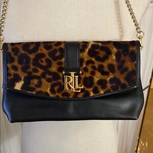 Ralph Lauren Leopard Print and Black Leather Women's Bag